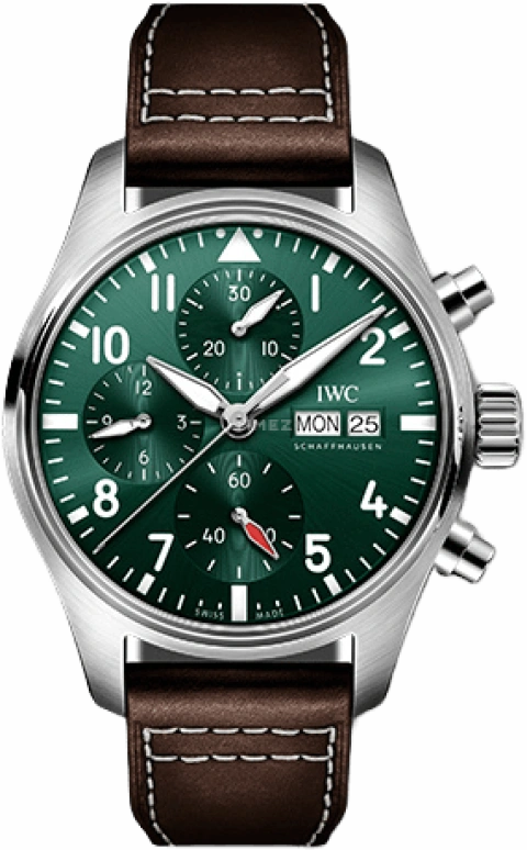 IWC,Pilot 41mm,41mm,Stainless Steel,Green,Automatic,Chronograph,Date,Day,Column Wheel,46hours,In-house Caliber,IW388103