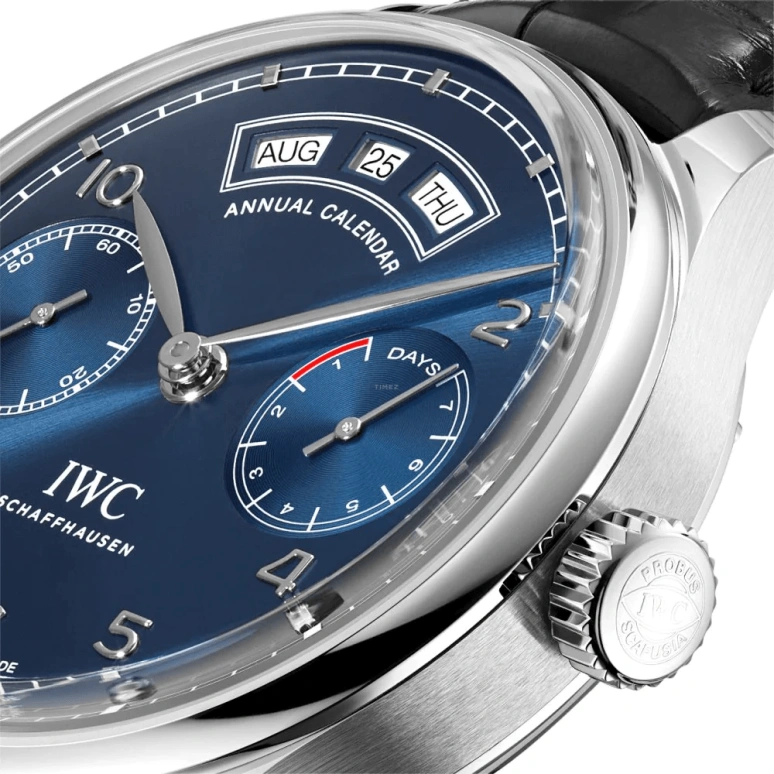IWC,Portugieser 44.20mm,44.20mm,Stainless Steel,Blue,Automatic,Annual Calendar,Month,Date,Day,168hours,In-house Caliber,IW503502