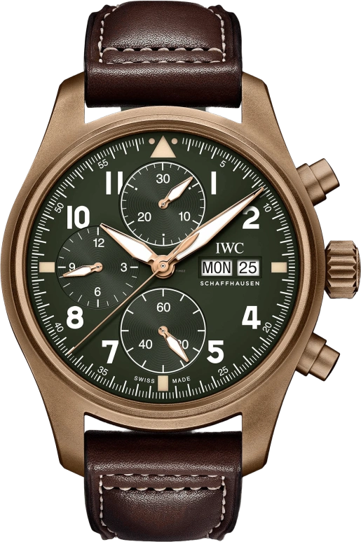 IWC,Pilot 41mm,41mm,Titanium,Bronze,Green,Automatic,Chronograph,Date,Day,Anti-magnetic,48hours,In-house Caliber,IW387902