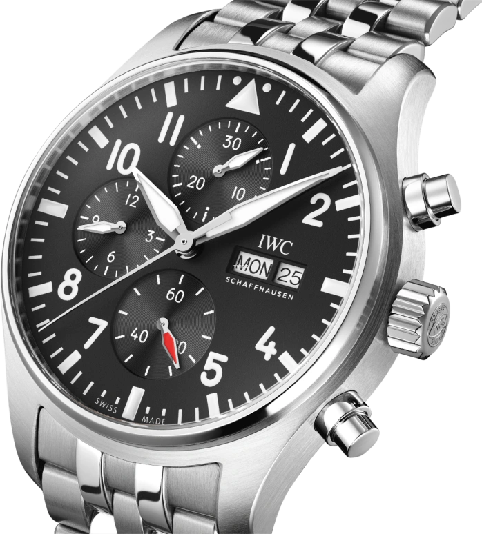 IWC,Pilot 43mm,43mm,Stainless Steel,Black,Automatic,Chronograph,Date,Day,IW378002