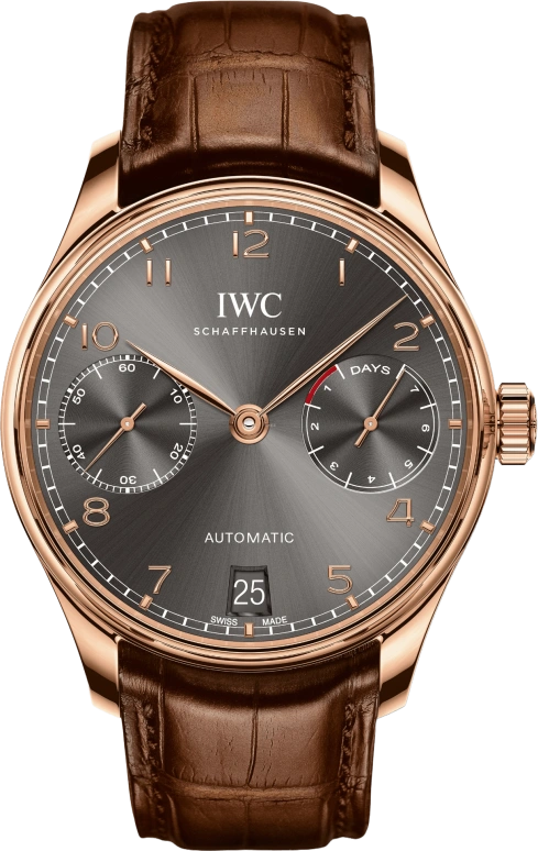 IWC,Portugieser 42.30mm,42.30mm,Red Gold,Grey,Automatic,Chronograph,Date,Power Reserve Indicator,IW500702