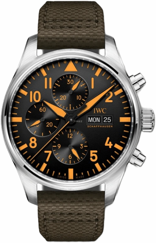 IWC,Pilot 43mm,43mm,Stainless Steel,Black,Automatic,Chronograph,Date,Day,Anti-magnetic,44hours,In-house Caliber,IW377730