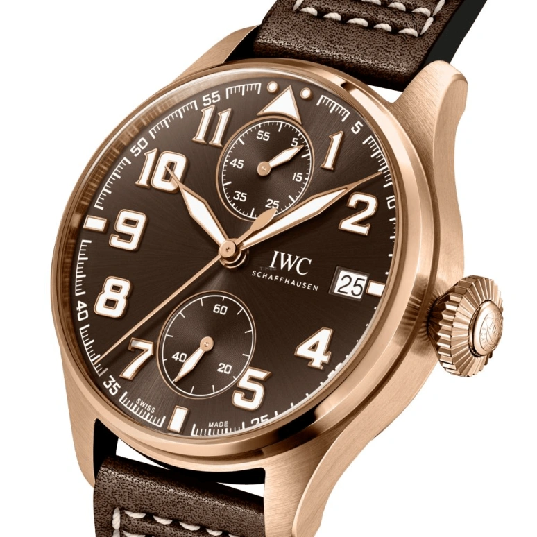 IWC,Pilot 46mm,46mm,Red Gold,Coffee,Brown,Handwound,Chronograph,Day,IW515204