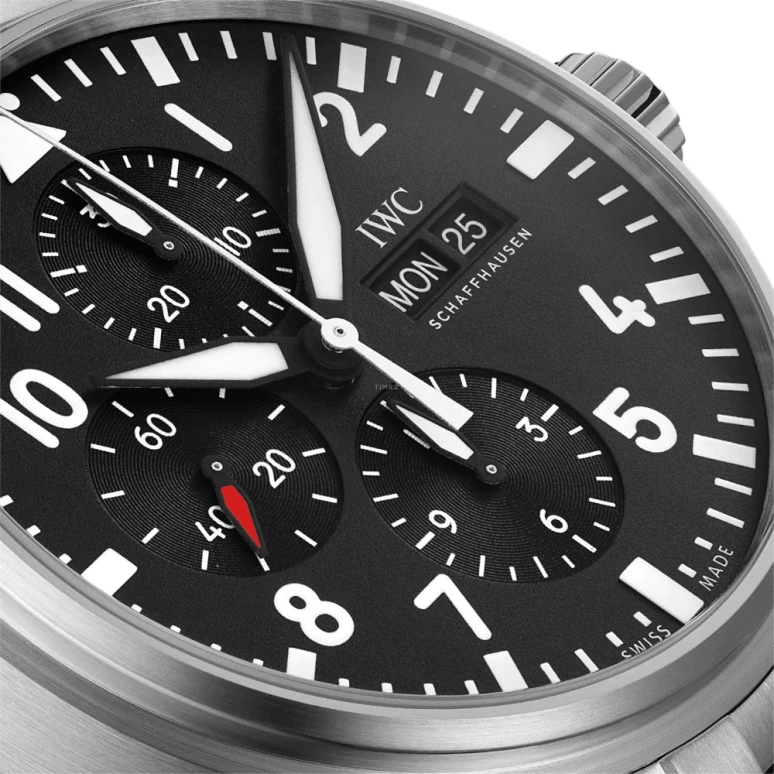 IWC,Pilot 43mm,43mm,Stainless Steel,Black,Automatic,Chronograph,Date,Day,Anti-magnetic,44hours,In-house Caliber,IW377710