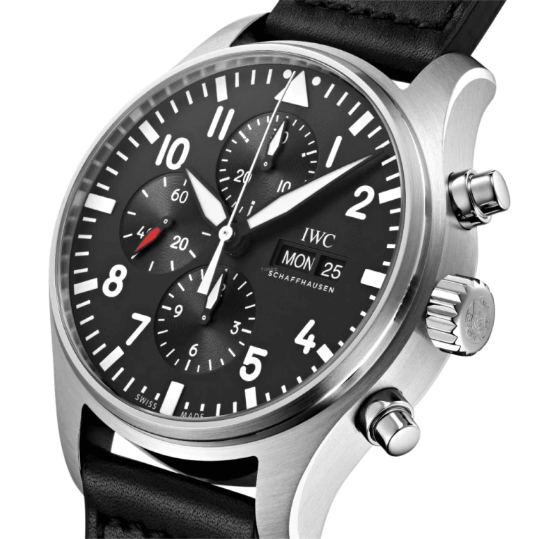 IWC,Pilot 43mm,43mm,Stainless Steel,Black,Automatic,Chronograph,Date,Day,Anti-magnetic,44hours,In-house Caliber,IW377709
