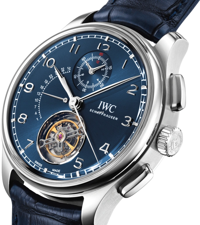 IWC,Portugieser 43.50mm,43.50mm,Platinum,Blue,Automatic,Chronograph,Day,Tourbillon,Retrograde,68hours,In-house Caliber,IW394007