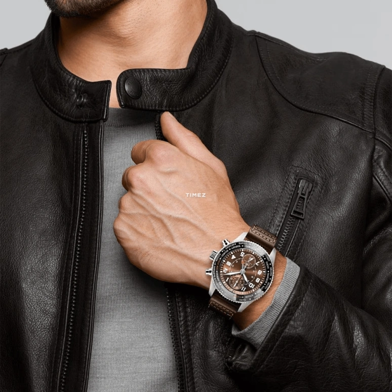 IWC,Pilot 44mm,44mm,Stainless Steel,Brown,Automatic,Chronograph,Day,World Time,Flyback,68hours,In-house Caliber,IW395003