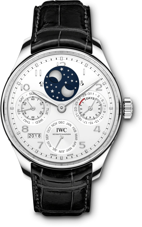 IWC,Portugieser 44.20mm,44.20mm,Platinum,Silver,Automatic,Moonphase,Perpetual Calendar,Month,Date,168hours,In-house Caliber,IW503406