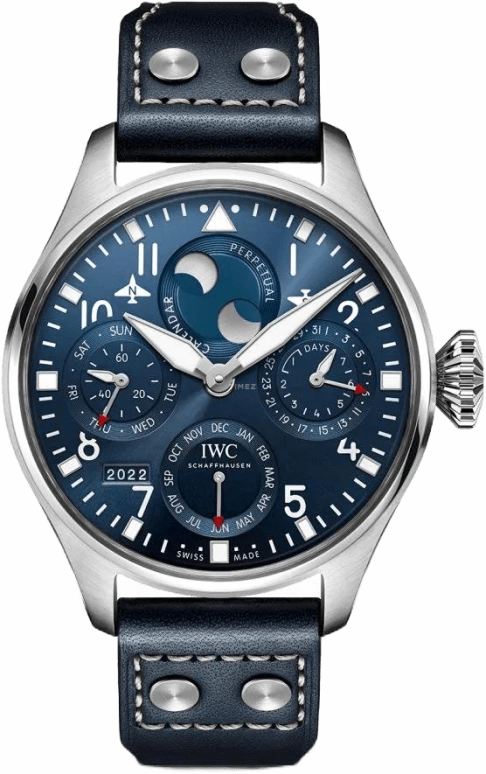 IWC,Big Pilot 46.20mm,46.20mm,Stainless Steel,Blue,Automatic,Moonphase,Perpetual Calendar,Month,Date,168hours,In-house Caliber,IW503605