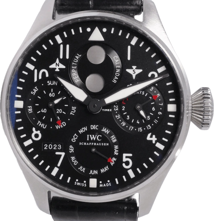 IWC,Big Pilot 46.20mm,46.20mm,Stainless Steel,Black,Automatic,Moonphase,Perpetual Calendar,Month,Date,168hours,In-house Caliber,IW502607