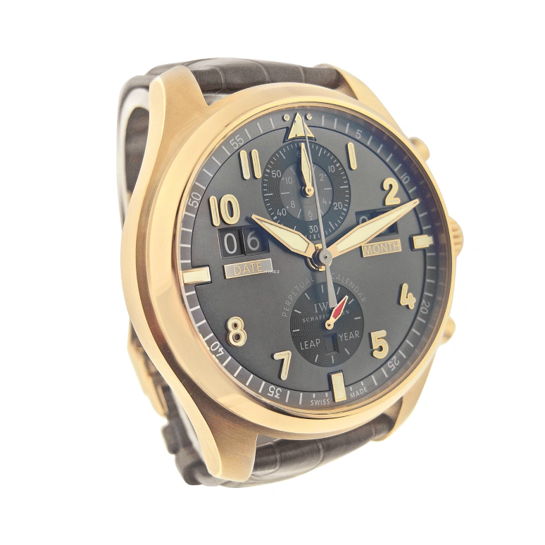 IWC,Pilot 46mm,46mm,Rose Gold,Grey,Automatic,Chronograph,Perpetual Calendar,Annual Calendar,Month,68hours,In-house Caliber,IW379103