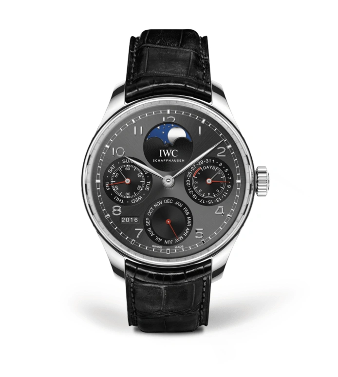 IWC,Portugieser 44.20mm,44.20mm,Platinum,Grey,Black,Automatic,Moonphase,Perpetual Calendar,Month,Date,168hours,In-house Caliber,IW503305