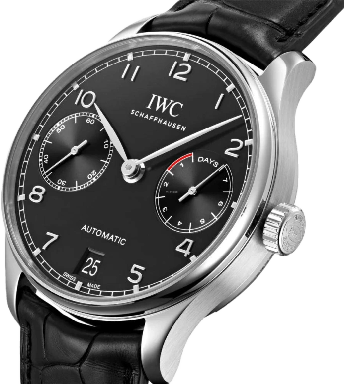 IWC,Portugieser 42.30mm,42.30mm,Stainless Steel,Black,Automatic,Chronograph,Date,Power Reserve Indicator,IW500703