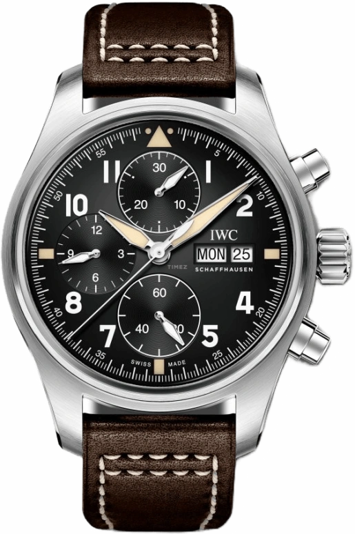 IWC,Pilot 41.10mm,41.10mm,Stainless Steel,Black,Automatic,Chronograph,Date,Day,Anti-magnetic,48hours,In-house Caliber,IW387903