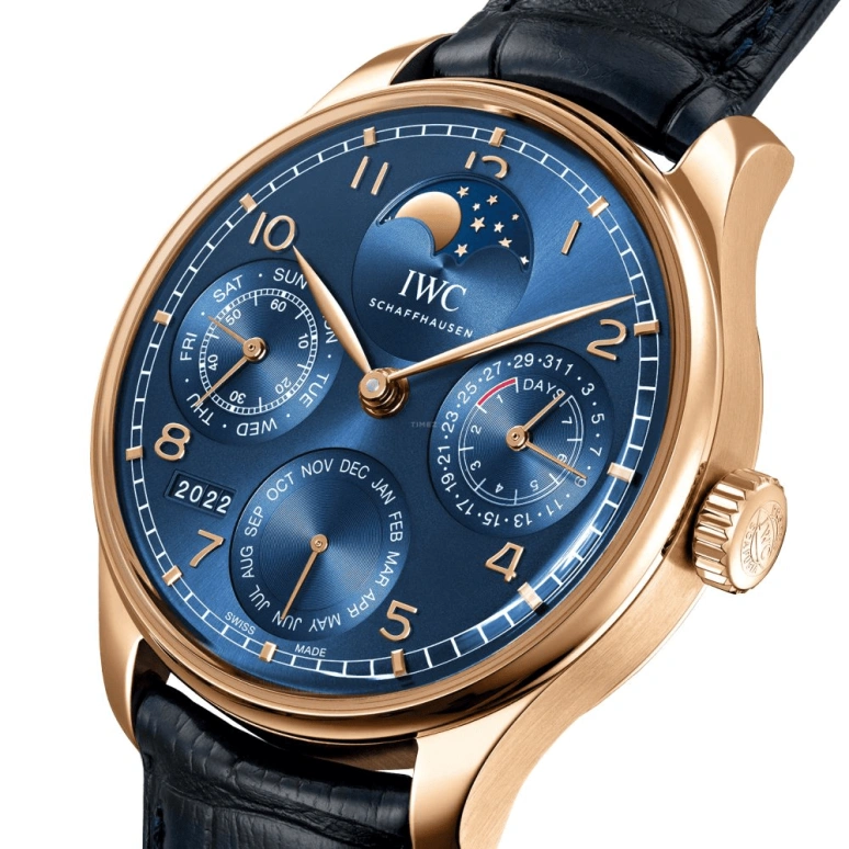 IWC,Portugieser 44.20mm,44.20mm,Armor Gold,Blue,Automatic,Moonphase,Perpetual Calendar,Month,Date,168hours,In-house Caliber,IW503312