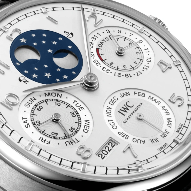 IWC,Portugieser 44.20mm,44.20mm,Platinum,Silver,Automatic,Moonphase,Perpetual Calendar,Month,Date,168hours,In-house Caliber,IW503406