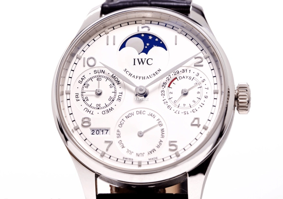 IWC,Portugieser 44.20mm,44.20mm,Platinum,Silver,Automatic,Moonphase,Perpetual Calendar,Month,Date,168hours,In-house Caliber,IW502305