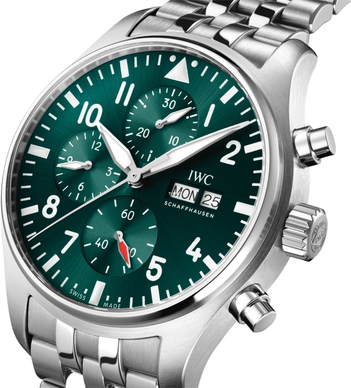 IWC,Pilot 43mm,43mm,Stainless Steel,Green,Automatic,Chronograph,Date,Day,IW378006