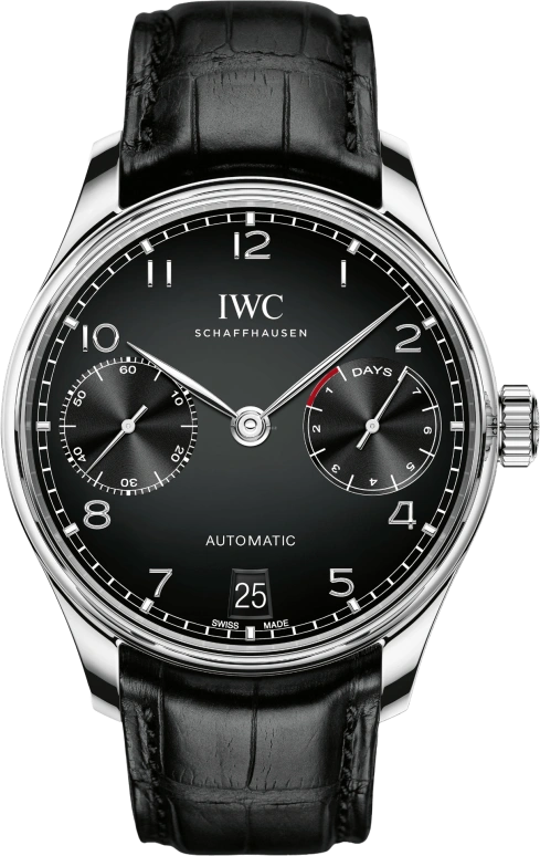 IWC,Portugieser 42.30mm,42.30mm,Stainless Steel,Black,Automatic,Chronograph,Date,Power Reserve Indicator,IW500703