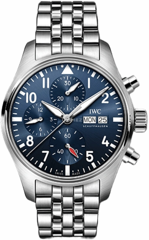 IWC,Pilot 41mm,41mm,Stainless Steel,Blue,Automatic,Chronograph,Date,Day,Column Wheel,46hours,In-house Caliber,IW388102