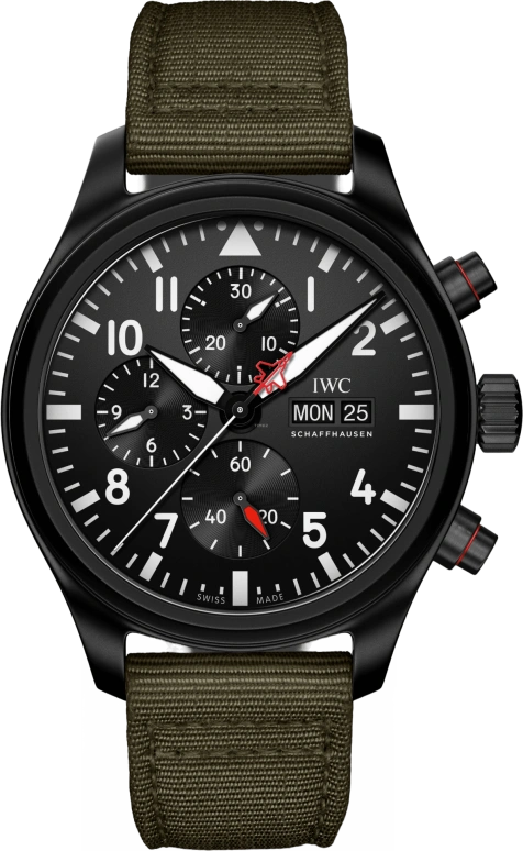 IWC,Pilot 44.50mm,44.50mm,Ceramic,Black,Automatic,Chronograph,Day,Anti-magnetic,Column Wheel,48hours,In-house Caliber,IW389104