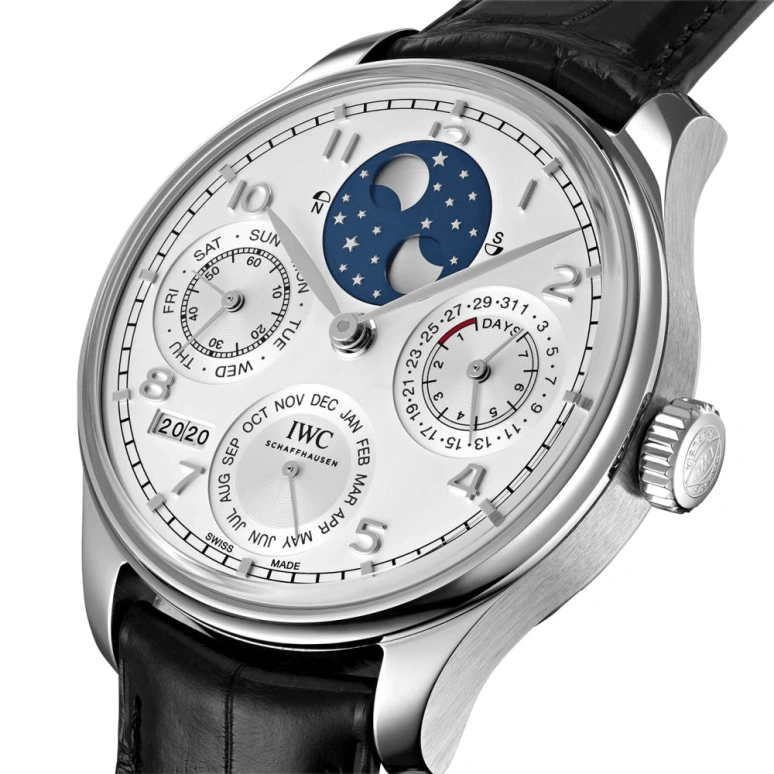 IWC,Portugieser 44.20mm,44.20mm,Platinum,Silver,Automatic,Moonphase,Perpetual Calendar,Month,Date,168hours,In-house Caliber,IW503406