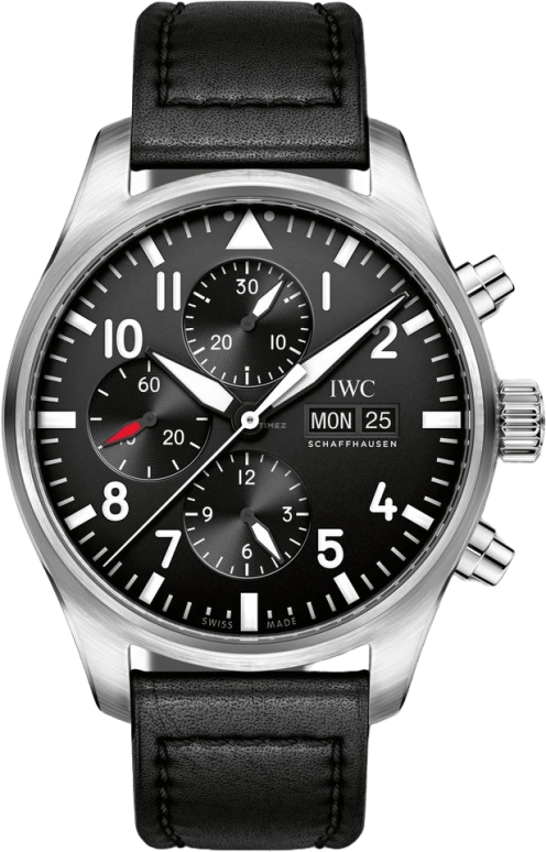 IWC,Pilot 43mm,43mm,Stainless Steel,Black,Automatic,Chronograph,Date,Day,Anti-magnetic,44hours,In-house Caliber,IW377709