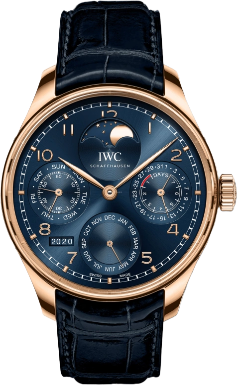 IWC,Portugieser 44.20mm,44.20mm,Armor Gold,Blue,Automatic,Moonphase,Perpetual Calendar,Month,Date,168hours,In-house Caliber,IW503312