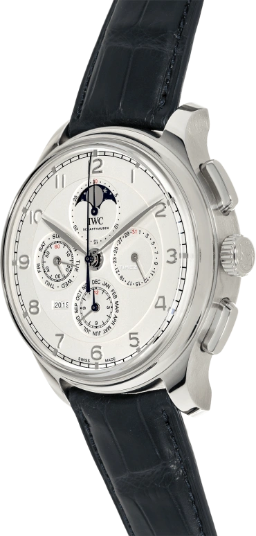 IWC,Portugieser 45mm,45mm,Platinum,Silver,Automatic,Chronograph,Moonphase,Perpetual Calendar,Month,44hours,In-house Caliber,IW377601