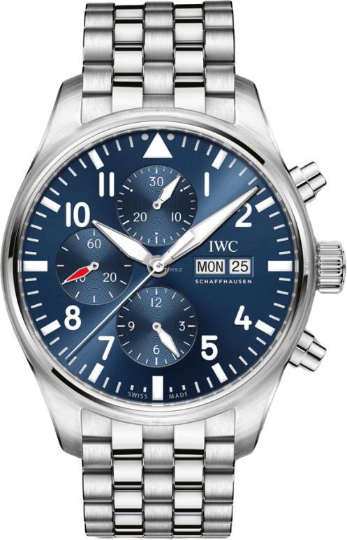 IWC,Pilot 43mm,43mm,Stainless Steel,Blue,Automatic,Chronograph,Date,Day,Anti-magnetic,44hours,In-house Caliber,IW377717