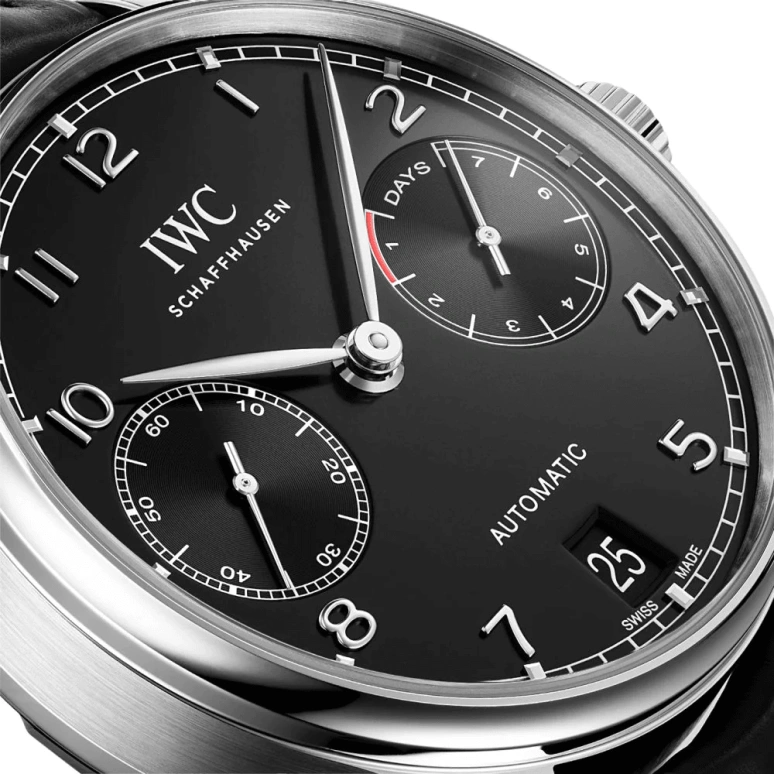 IWC,Portugieser 42.30mm,42.30mm,Stainless Steel,Black,Automatic,Chronograph,Date,Power Reserve Indicator,IW500703