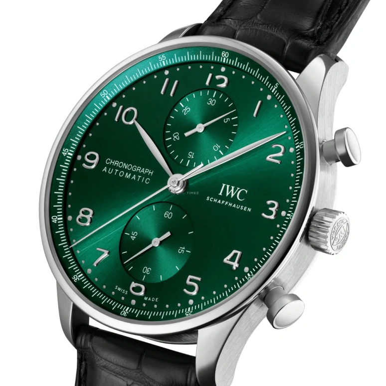 IWC,Portugieser 41mm,41mm,Stainless Steel,Green,Automatic,Chronograph,Column Wheel,IW371615