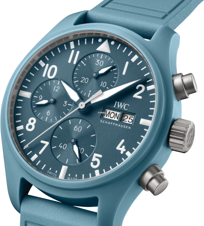IWC,Pilot 41.90mm,41.90mm,Ceramic,Sky Blue,Automatic,Chronograph,Date,Day,Anti-magnetic,48hours,In-house Caliber,IW389409