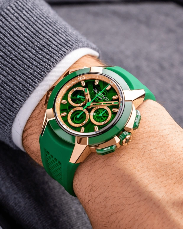Jacob & Co.,EPIC 44mm,44mm,Rose Gold,Green,Automatic,Chronograph,Sapphire,Crystal Glass,EC440,EC440.43.AB.AA.A