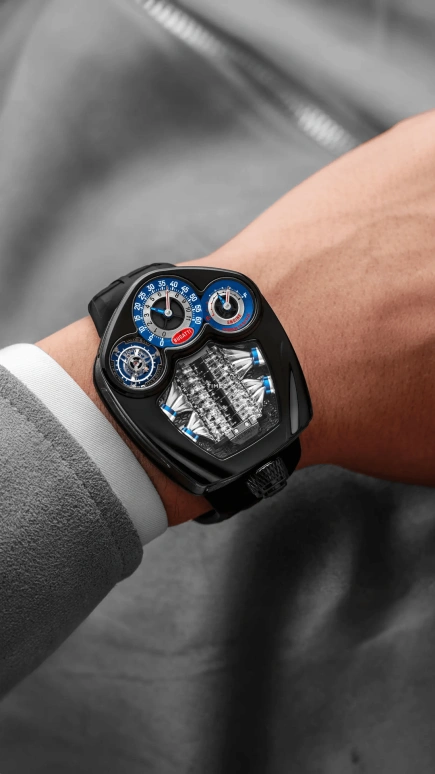 Jacob & Co.,Bugatti Chiron 52x44mm,52x44mm,Titanium,Blue,Silver,Handwound,Power Reserve Indicator,Tourbillon,Jumping Minutes,Jumping Hours,48hours,In-house Caliber,JAY-Z,Jazzy,JAY Z,BU300,BU300.21.AA.AA.A