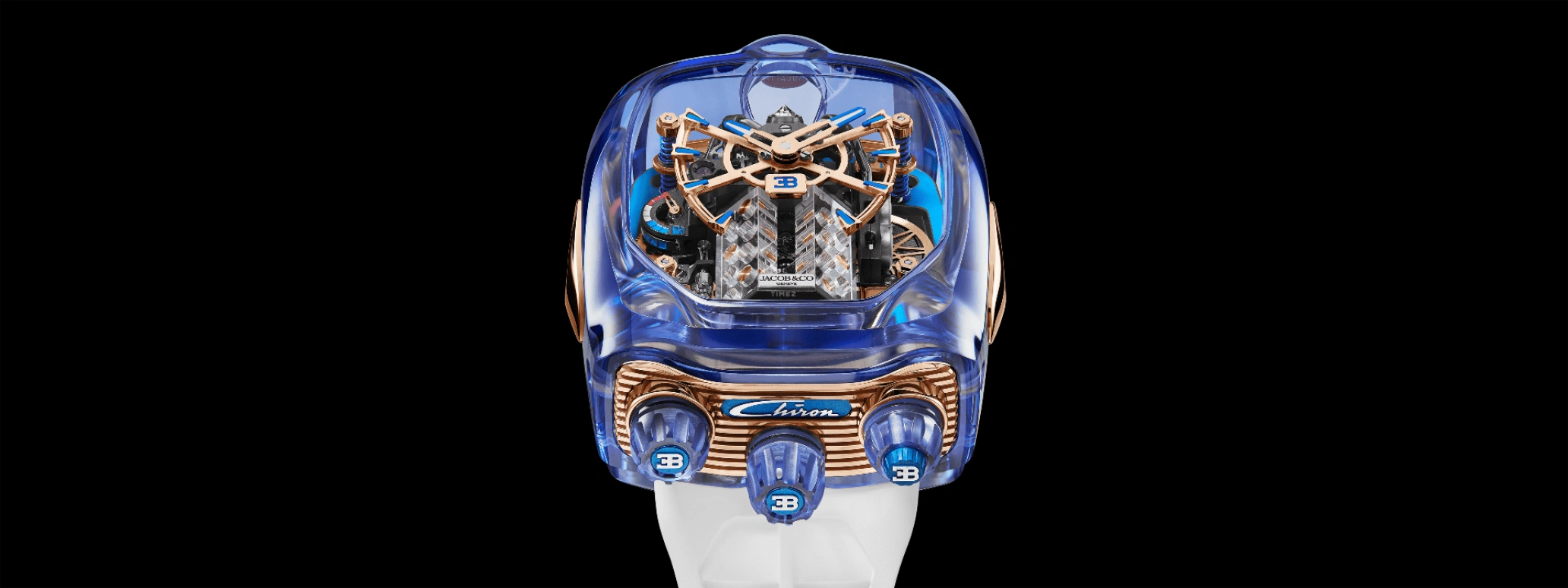 Jacob & Co.,Bugatti Chiron 57.80x44.40mm,57.80x44.40mm,Sapphire,Crystal,Silver,Black,Blue,Handwound,60hours,In-house Caliber,BU210,BU210.80.AM.UA.BBRUA
