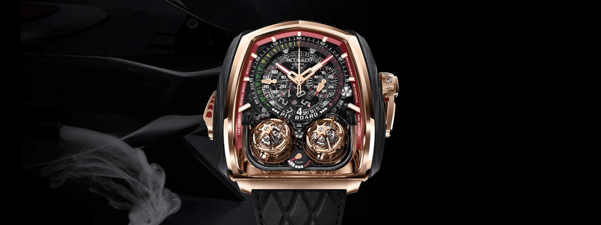 Jacob & Co.,Twin Turbo Furious 57x52mm,57x52mm,Rose Gold,Carbon,Gold,Handwound,50hours,In-house Caliber,TT200,TT200.40.NS.NK.A