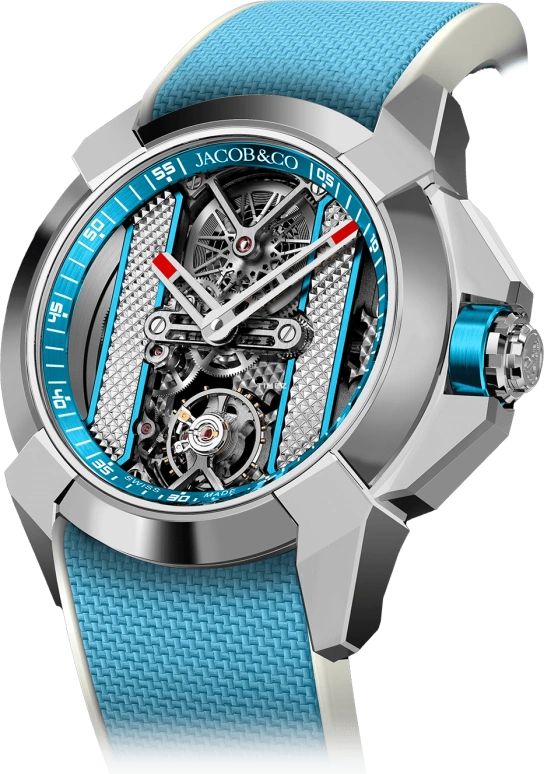 Jacob & Co.,EPIC 44mm,44mm,Stainless Steel,Skeleton,Handwound,Sapphire,Crystal Glass,Round,EX120,EX120.10.AC.AA.ABRUA