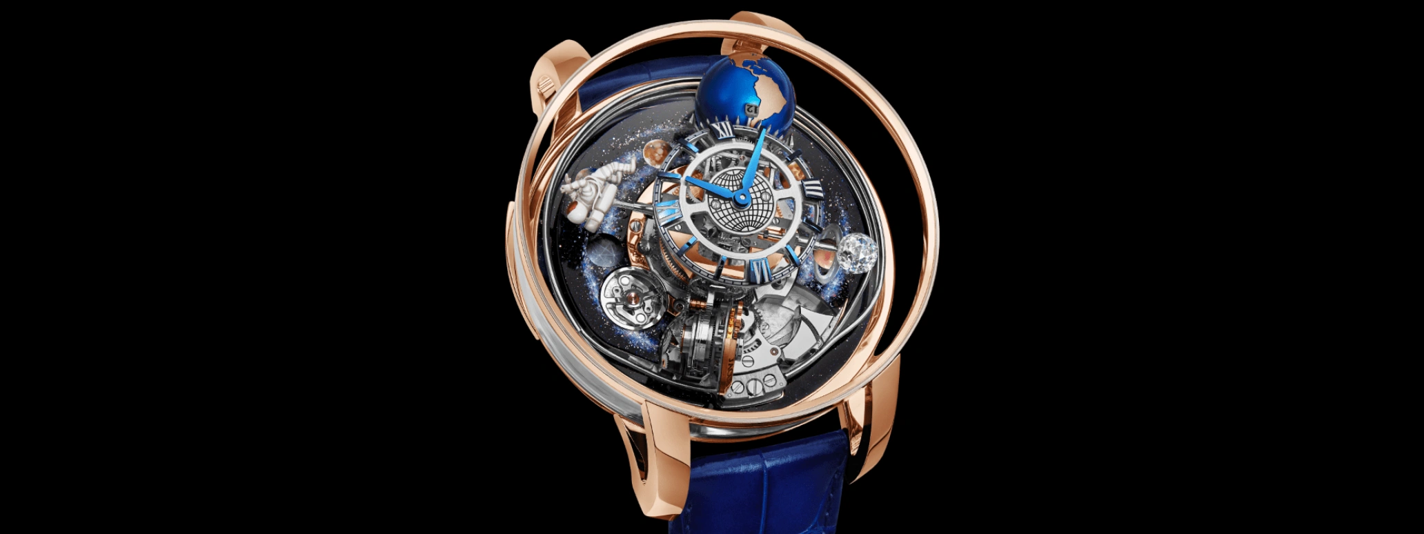 Jacob & Co.,Astronomia 50mm,50mm,Rose Gold,Sapphire,Gold,Crystal,Multi-Color,Blue,Handwound,50hours,In-house Caliber,AM500,AM500.40.AA.AA.ABALA