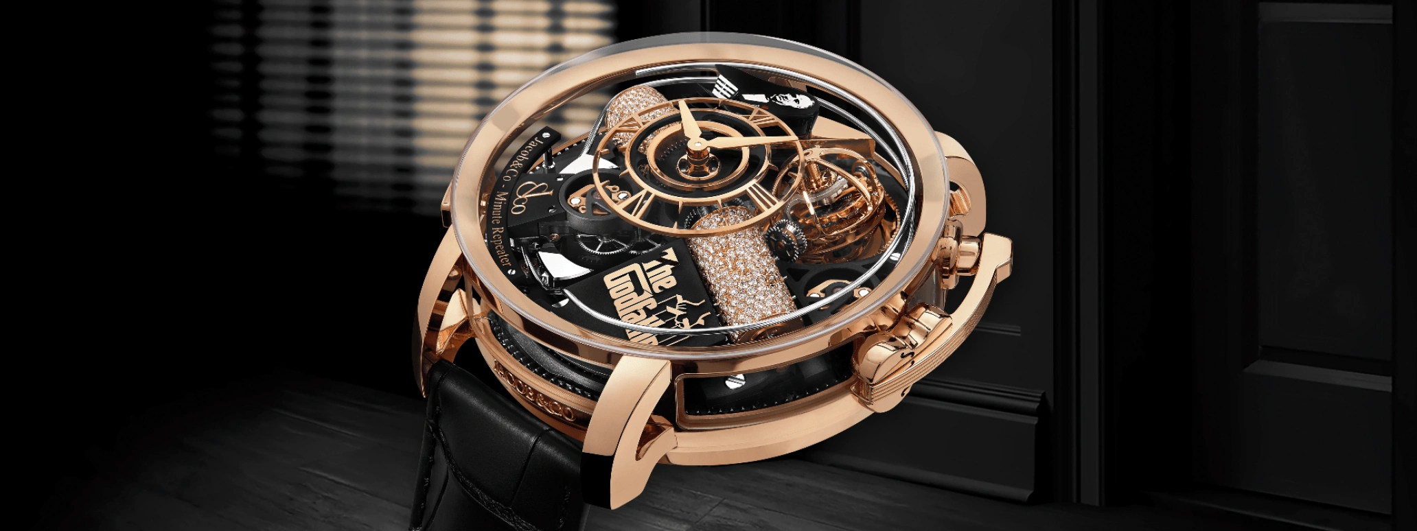 Jacob & Co.,Opera Godfather 49mm,49mm,Rose Gold,Sapphire,Gold,Crystal,Handwound,44hours,In-house Caliber,Godfather,OP500,OP500.40.AA.AB.A
