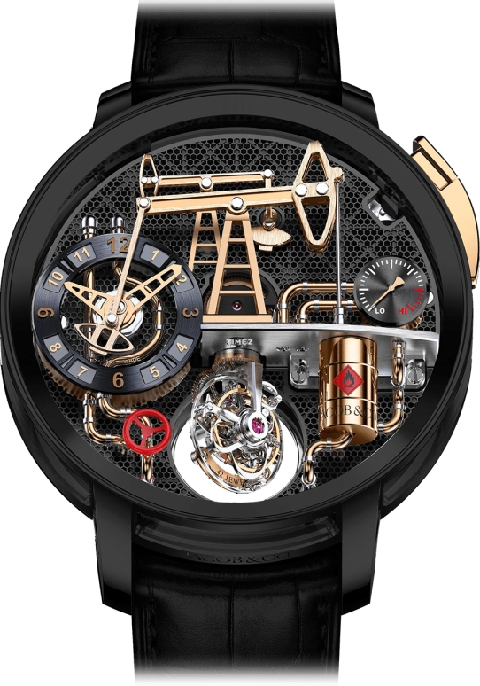 Jacob & Co.,Oil Pump 49.50mm,49.50mm,Titanium,Sapphire,Skeleton,Handwound,Tourbillon,Sapphire,Crystal Glass,OI100,OI100.21.AA.AA.B