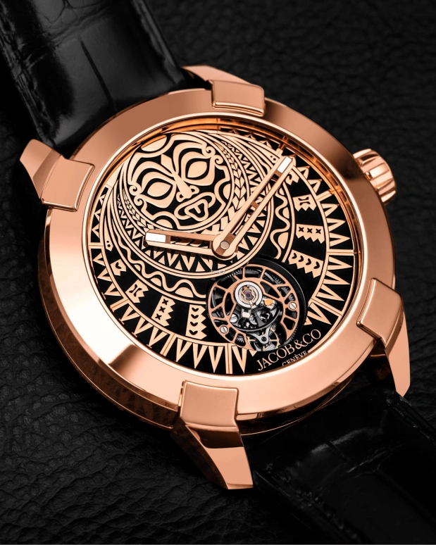 Jacob & Co.,Other 45mm,45mm,Rose Gold,Rose Gold,Black,Tourbillon,Round,Dwayne Johnson,Matai Tourbillon