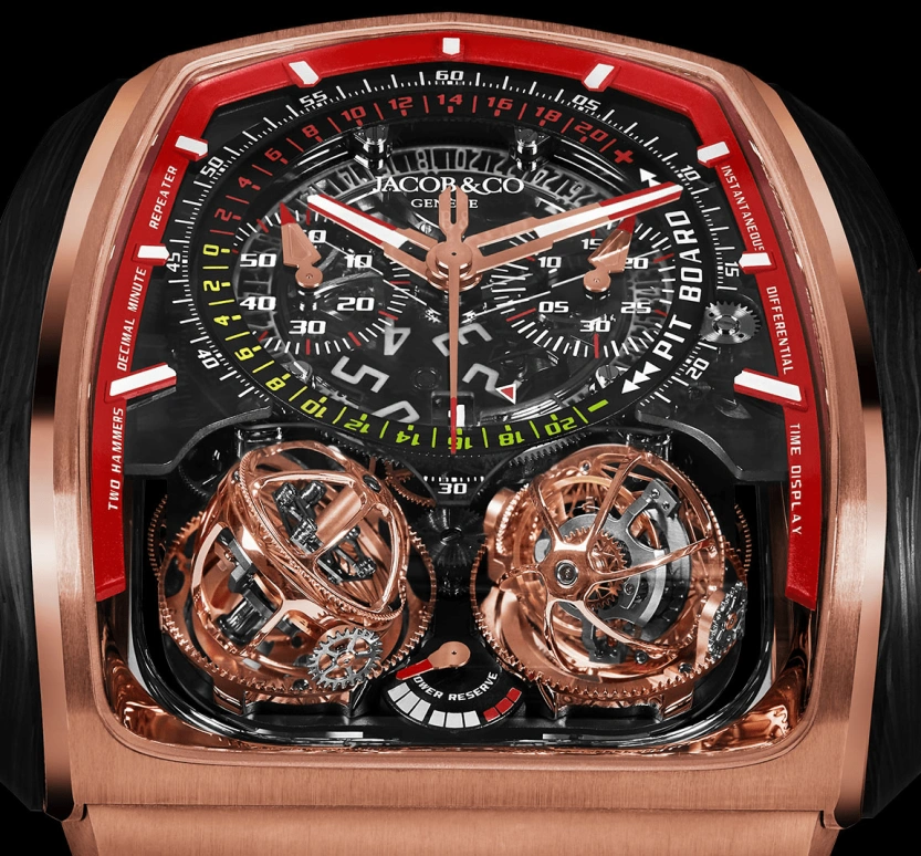 Jacob & Co.,Twin Turbo Furious 57x52mm,57x52mm,Rose Gold,Carbon,Gold,Handwound,50hours,In-house Caliber,TT200,TT200.40.NS.NK.A