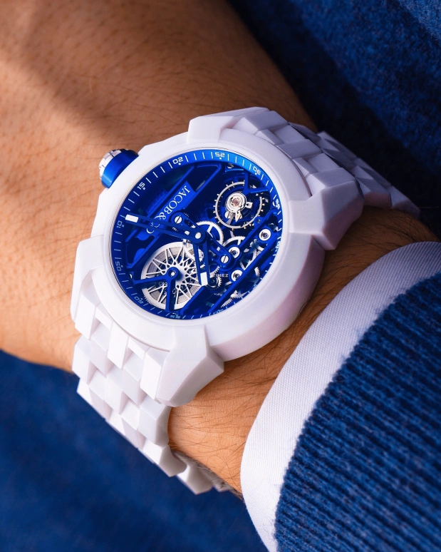 Jacob & Co.,EPIC 44mm,44mm,Ceramic,Blue,Handwound,48hours,In-house Caliber,EX115,EX115.95.AA.AA.A95AA