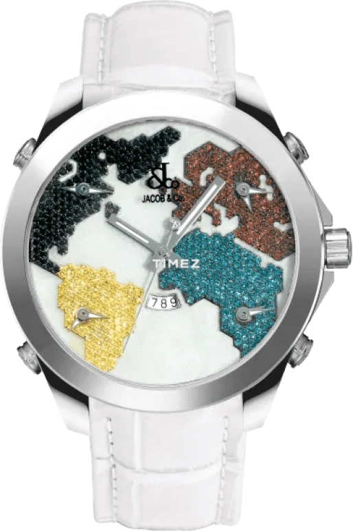 Jacob & Co.,The Five Time Zone 40mm,40mm,Stainless Steel,Multi-Color,Automatic,Day,Dule Time,World Time,JC,JC-47SGR - MULTICOLOR