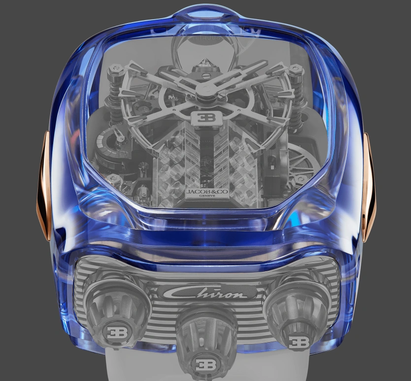 Jacob & Co.,Bugatti Chiron 57.80x44.40mm,57.80x44.40mm,Sapphire,Crystal,Silver,Black,Blue,Handwound,60hours,In-house Caliber,BU210,BU210.80.AM.UA.BBRUA