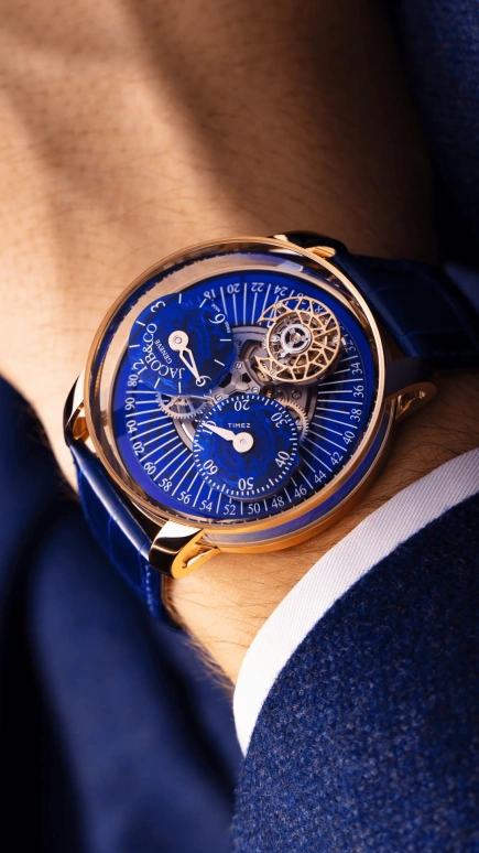 Jacob & Co.,Astronomia 43mm,43mm,Rose Gold,Sapphire,Skeleton,Blue,Handwound,Tourbillon,Sapphire,Crystal Glass,AR200,AR200.40.AA.AA.A
