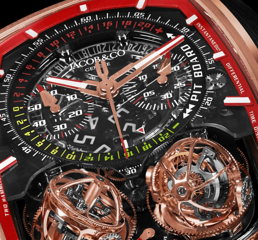 Jacob & Co.,Twin Turbo Furious 57x52mm,57x52mm,Rose Gold,Carbon,Gold,Handwound,50hours,In-house Caliber,TT200,TT200.40.NS.NK.A