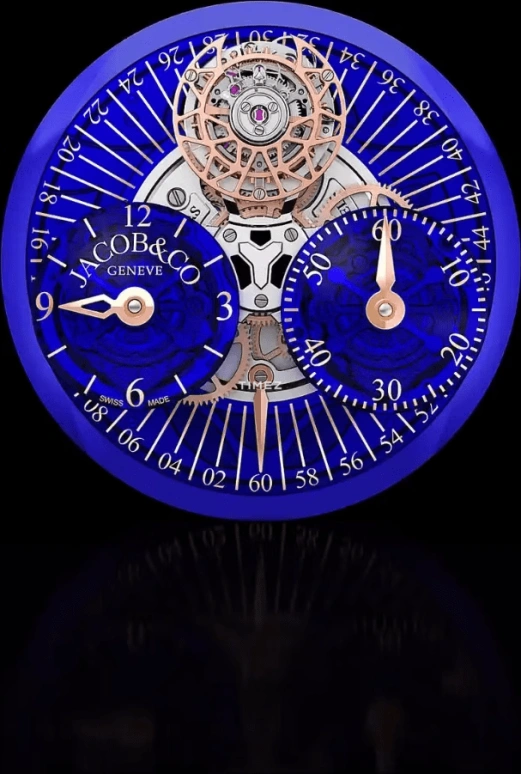 Jacob & Co.,Astronomia 43mm,43mm,Rose Gold,Sapphire,Skeleton,Blue,Handwound,Tourbillon,Sapphire,Crystal Glass,AR200,AR200.40.AA.AA.A