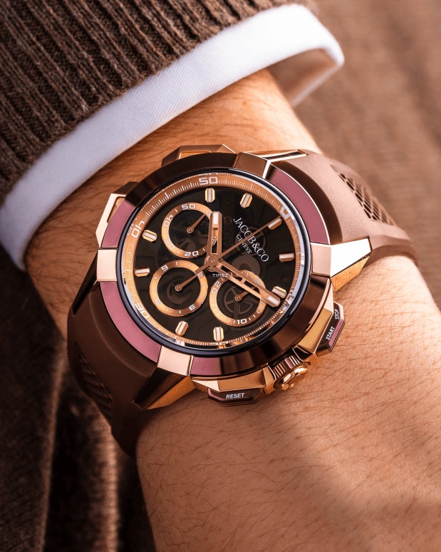 Jacob & Co.,EPIC 44mm,44mm,Rose Gold,Brown,Automatic,Chronograph,Sapphire,Crystal Glass,EC440,EC440.43.AA.AA.A